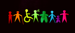 Rainbow paper figurines with disabilities